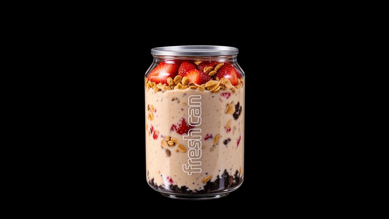 Produto FreshCan fresco servido em pote transparente